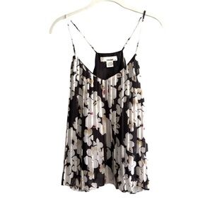 Sans Souci Accordion Pleat Camisole Floral Top Black White Pink Size M